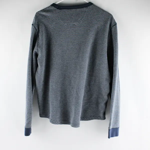 American Eagle Blue/Gray Horizontal Striped Knit Long Sleeve Sweater Womens Sz L