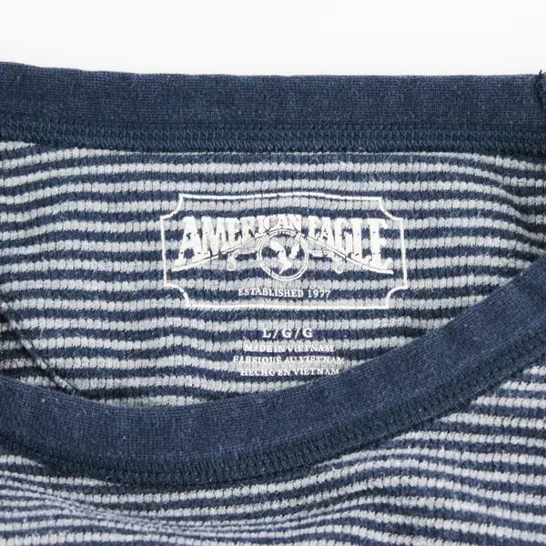 American Eagle Blue/Gray Horizontal Striped Knit Long Sleeve Sweater Womens Sz L
