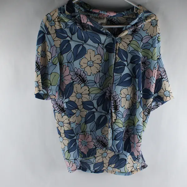 Donnkenny Classics Blue Floral Short Sleeve Button Up Top About Womens Size XL