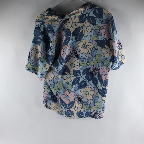 Donnkenny Classics Blue Floral Short Sleeve Button Up Top About Womens Size XL