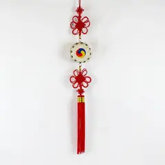 Korean Drum Decoration Taegeuk Symbol Red Tassel Cultural Collectible
