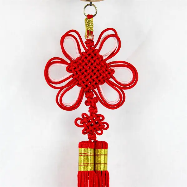 Korean Drum Decoration Taegeuk Symbol Red Tassel Cultural Collectible