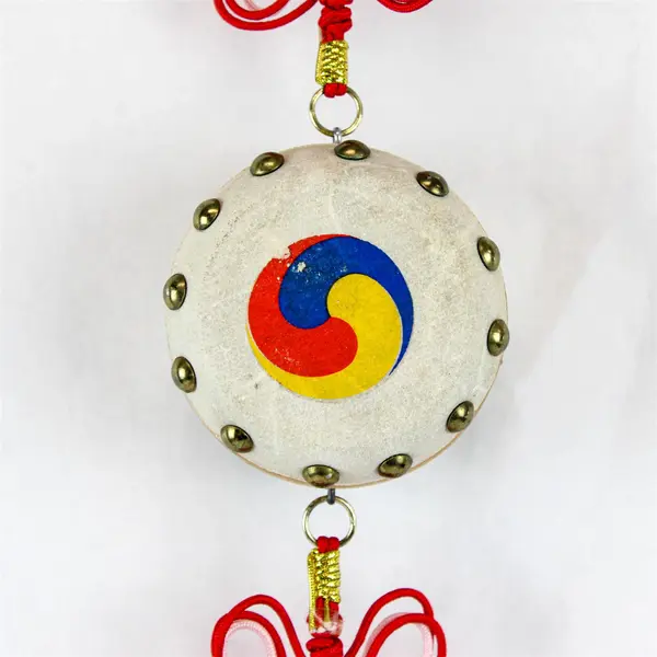 Korean Drum Decoration Taegeuk Symbol Red Tassel Cultural Collectible