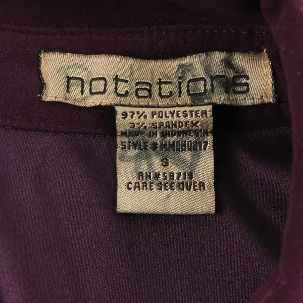 Notations Womens S Burgundy Plum Long Sleeve Button Up Blouse Top