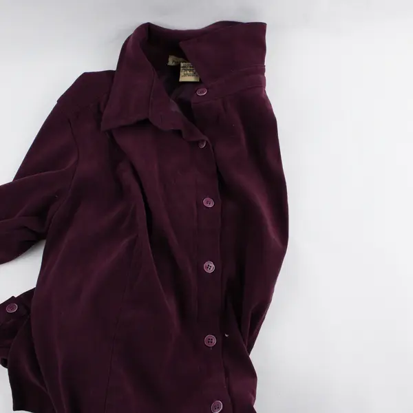 Notations Womens S Burgundy Plum Long Sleeve Button Up Blouse Top