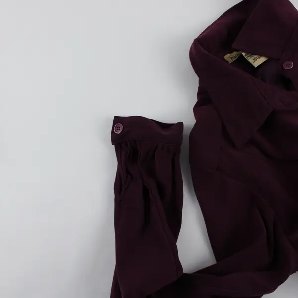 Notations Womens S Burgundy Plum Long Sleeve Button Up Blouse Top