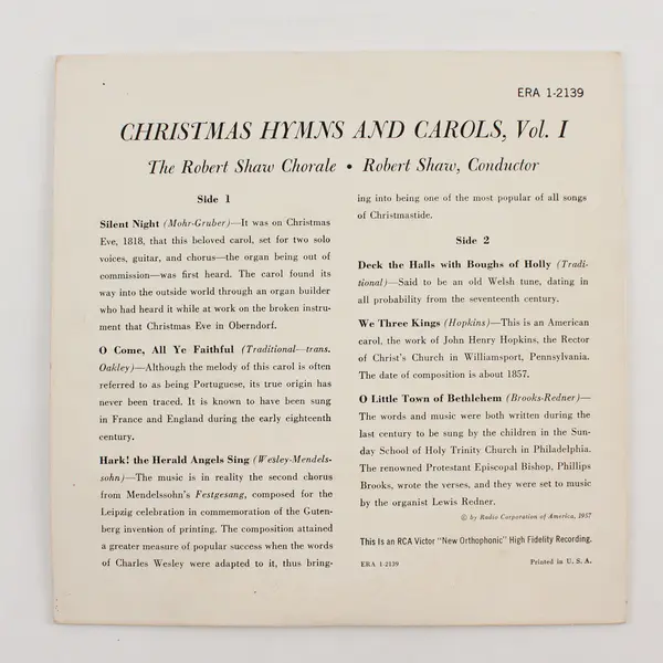 Robert Shaw Christmas Hymns and Carols Vol. 1 RCA Victor 7in 45 EP