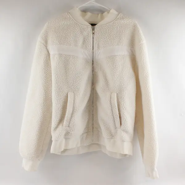 Zyia Active Women's Large White Sherpa Teddy Flying V Fleece Full Zip Jacket