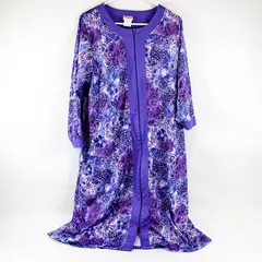 Collections Etc. Purple Floral Pattern Zip-Up House Dress Women's Large
