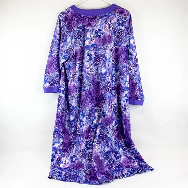 Collections Etc. Purple Floral Pattern Zip-Up House Dress Women's Large