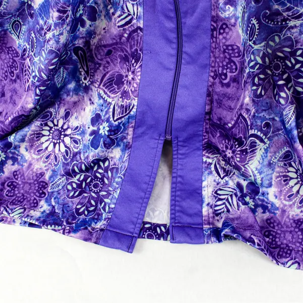 Collections Etc. Purple Floral Pattern Zip-Up House Dress Women's Large