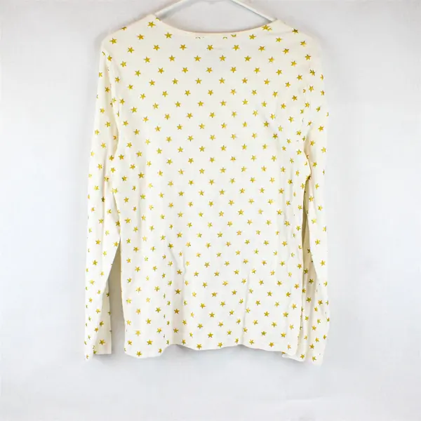 Faded Glory Gold Star Pattern White Long-Sleeved T-Shirt Women's XL 16-18