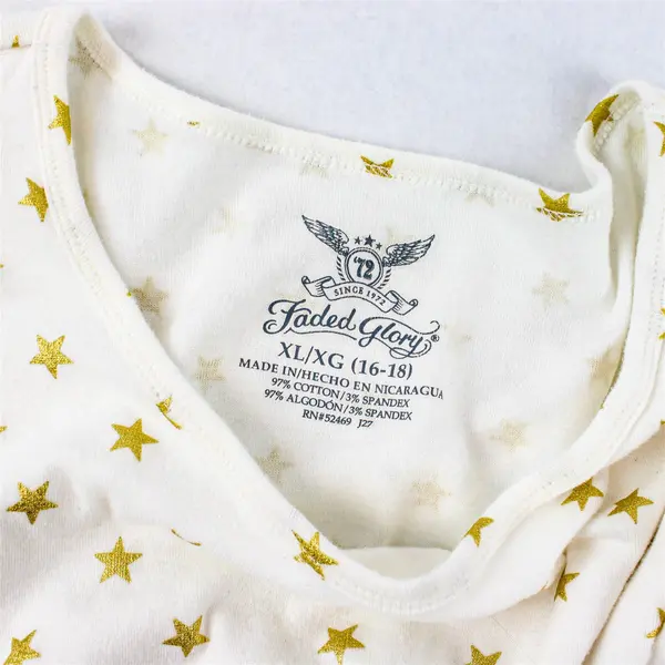 Faded Glory Gold Star Pattern White Long-Sleeved T-Shirt Women's XL 16-18