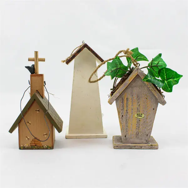 Lot of 3 Hand-Painted Wooden Birdhouse Ornaments