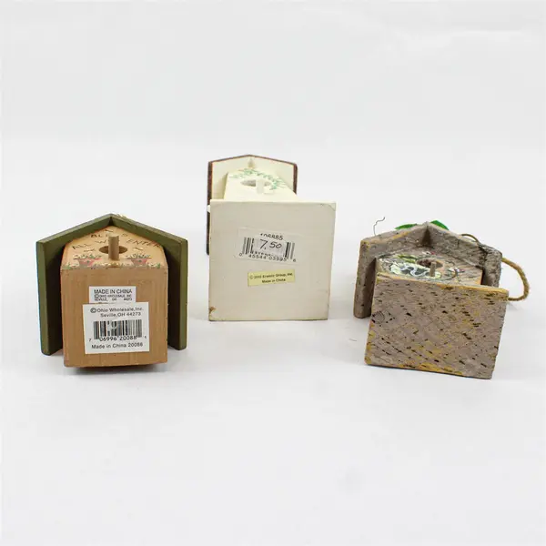 Lot of 3 Hand-Painted Wooden Birdhouse Ornaments