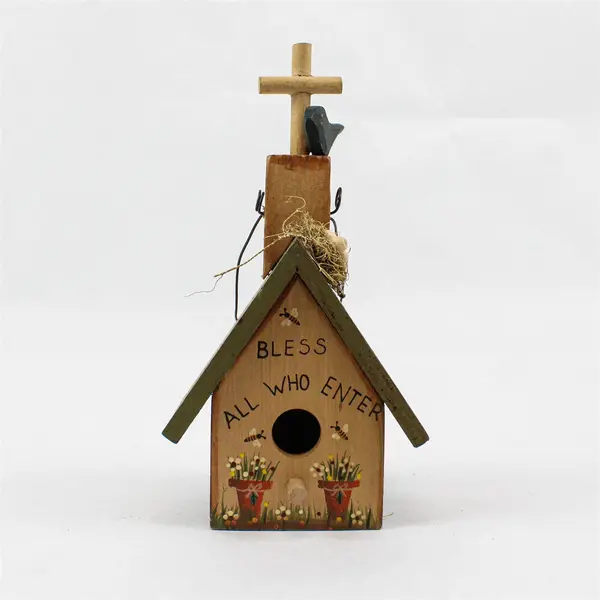 Lot of 3 Hand-Painted Wooden Birdhouse Ornaments
