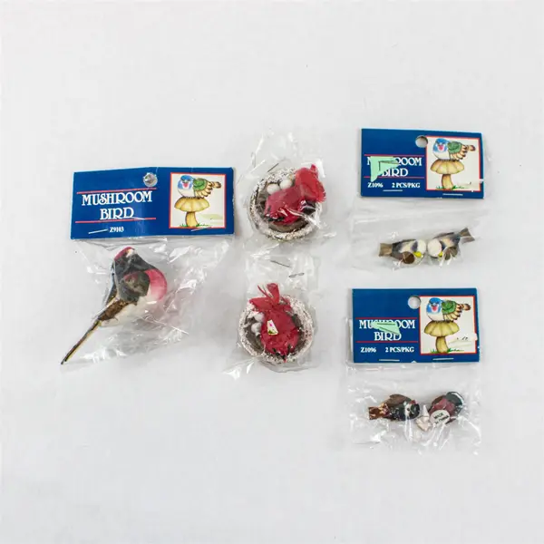 Raz Imports Lot of 7 Miniature Mushroom Bird Craft Figures New NIP