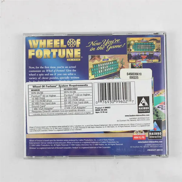 Wheel of Fortune PC CD-ROM, 1998  Hasbro Interactive 