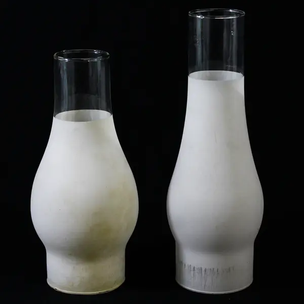 Lot of 2 Frosted Oil Lamp Chimneys 8.75" And 10.25" Tall And 3" Diameter Holes