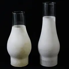 Lot of 2 Frosted Oil Lamp Chimneys 8.75" And 10.25" Tall And 3" Diameter Holes