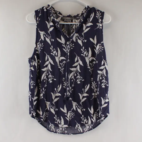 Peace & Pearls Blue White Floral Pattern V-Neck Sleeveless Blouse Women's Large