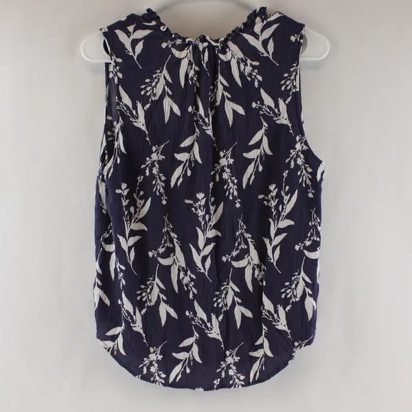 Peace & Pearls Blue White Floral Pattern V-Neck Sleeveless Blouse Women's Large