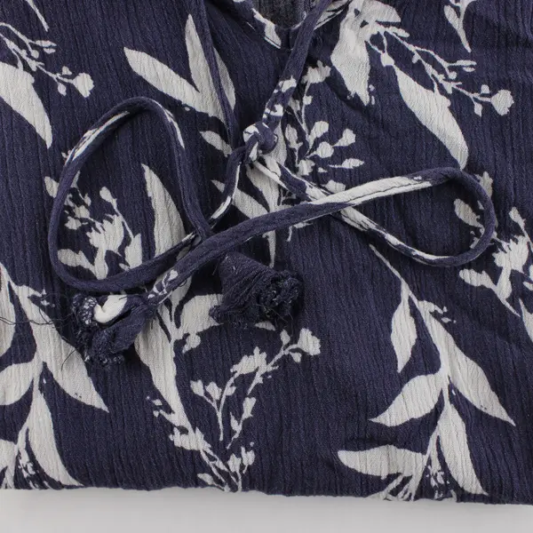 Peace & Pearls Blue White Floral Pattern V-Neck Sleeveless Blouse Women's Large