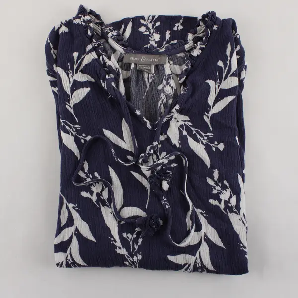 Peace & Pearls Blue White Floral Pattern V-Neck Sleeveless Blouse Women's Large