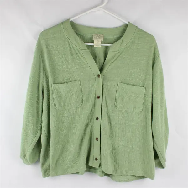 Telluride Light Green Roll-Tab Sleeve Button-Up Blouse Women's Large