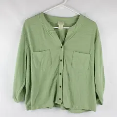 Telluride Light Green Roll-Tab Sleeve Button-Up Blouse Women's Large