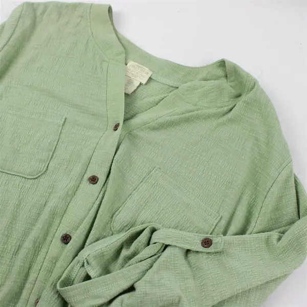 Telluride Light Green Roll-Tab Sleeve Button-Up Blouse Women's Large