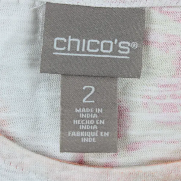 Chico's Multicolor Print Short Sleeve T-Shirt Yellow Orange Pink Cream Sz 2