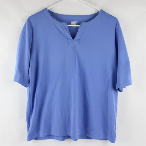 Lands' End Women's Large 14-16 Cornflower Blue Half Sleeve Split Neck Tee