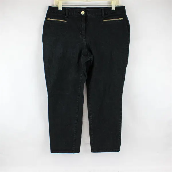 So Slimming by Chico's Black Ankle Pants Gold-Tone Hardware Women's Size 2