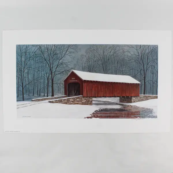 1995 Jim Harrison Signed Print Red Bridge Art Print 14" x 23"