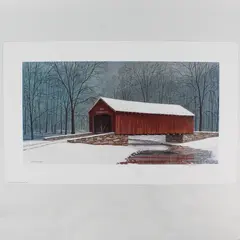 1995 Jim Harrison Signed Print Red Bridge Art Print 14" x 23"