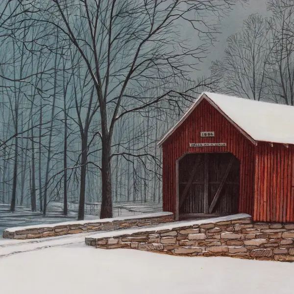 1995 Jim Harrison Signed Print Red Bridge Art Print 14" x 23"