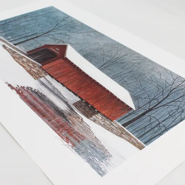 1995 Jim Harrison Signed Print Red Bridge Art Print 14" x 23"