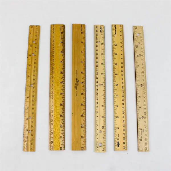 Lot of Six Wooden Twelve-Inch Rulers Used but Good Condition