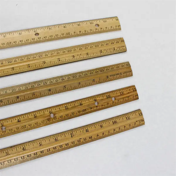Lot of 5 Wooden 12-Inch Rulers - Good Condition