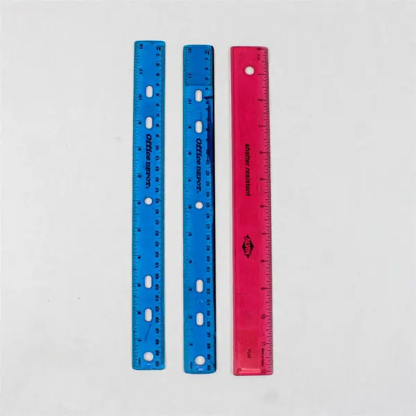 Lot of Three Flexible, Plastic 12-inch Rulers - Two Blue and One Pink