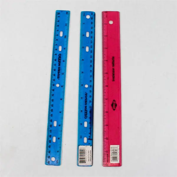Lot of Three Flexible, Plastic 12-inch Rulers - Two Blue and One Pink