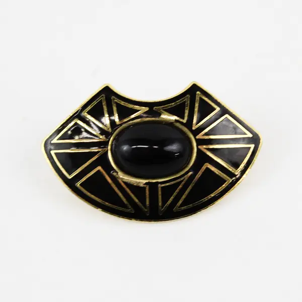 Mona So Black Cabochon Black Enamel Gold-Tone Brooch