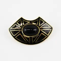 Mona So Black Cabochon Black Enamel Gold-Tone Brooch