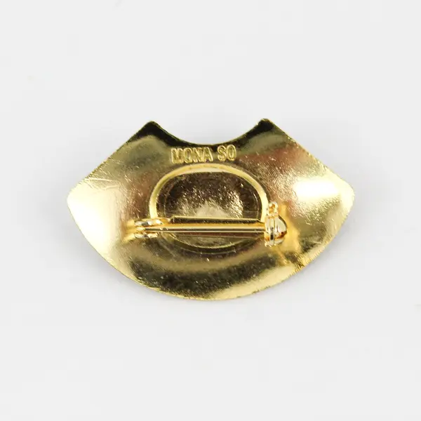 Mona So Black Cabochon Black Enamel Gold-Tone Brooch