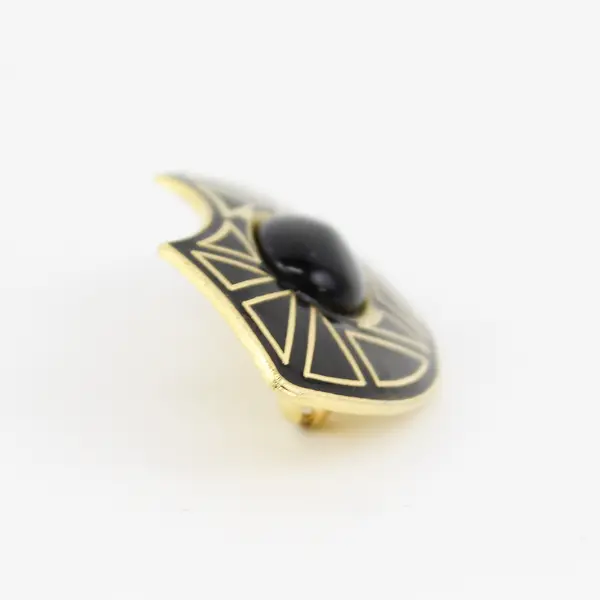 Mona So Black Cabochon Black Enamel Gold-Tone Brooch