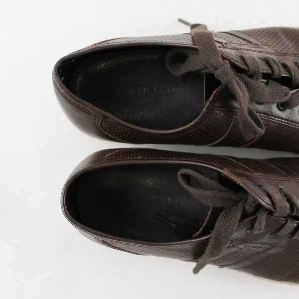 Kenneth Cole Men's Brown Perforated Leather Casual Sneakers - Preowned