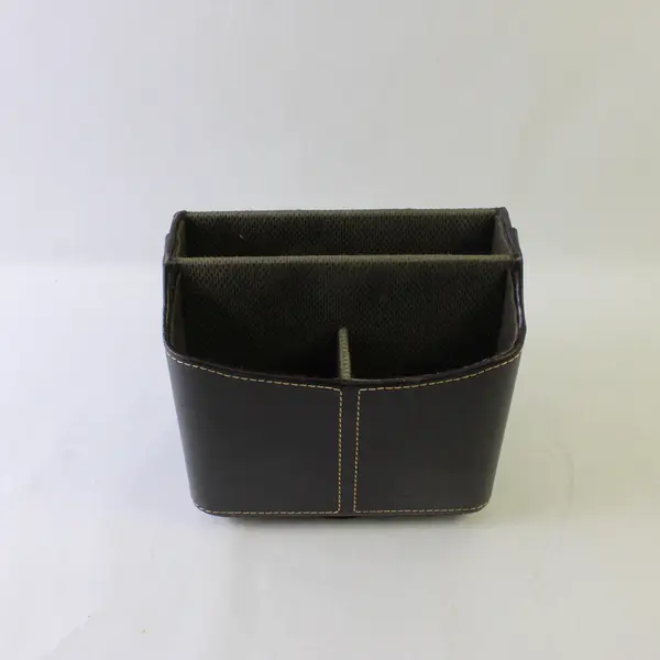 Dark Brown Faux Leather Spinning Remote Control Holder Organizer - Used