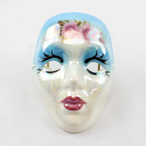 Hand-Painted Porcelain Mardi Gras Wall Mask - Rose Details, Glossy Finish