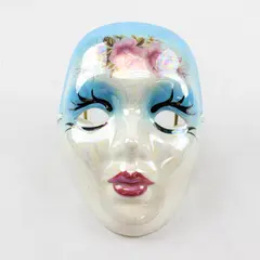 Hand-Painted Porcelain Mardi Gras Wall Mask - Rose Details, Glossy Finish